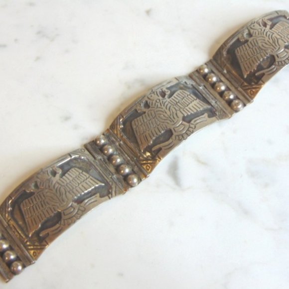 Vintage Estate Sterling Silver Mayan Aztec Bracelet 53.9g...